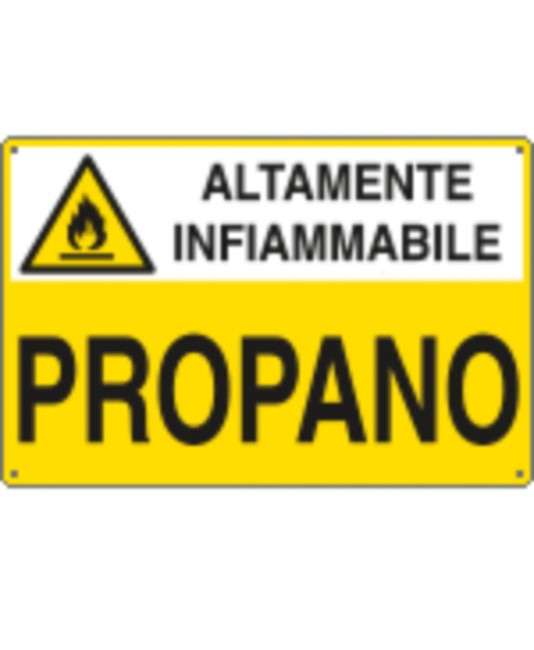Cartello 'propano altamente infiammabile' Cartello 'propano altamente infiammabile'