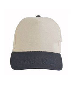 Cappellino in cotone naturale, 5 pannelli con visiera colorata Cappellino in cotone naturale, 5 pannelli con visiera colorata