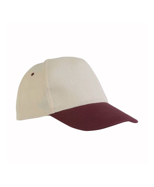 Cappellino in cotone naturale, 5 pannelli con visiera colorata Cappellino in cotone naturale, 5 pannelli con visiera colorata