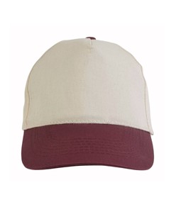 Cappellino in cotone naturale, 5 pannelli con visiera colorata Cappellino in cotone naturale, 5 pannelli con visiera colorata