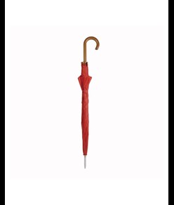 Ombrello automatico tinta unita, fusto e puntale in acciaio, manico curvo in legno