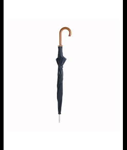 Ombrello automatico tinta unita, fusto e puntale in acciaio, manico curvo in legno