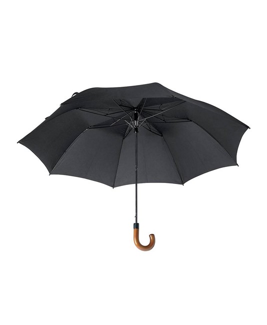 Ombrello automatico a pulsante con manico curvo in legno e astuccio in tinta Ombrello automatico a pulsante con manico curvo in legno e astuccio in tinta