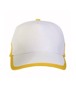 Cappellino in cotone, 5 pannelli, base bianca e bordi colorati Cappellino in cotone, 5 pannelli, base bianca e bordi colorati