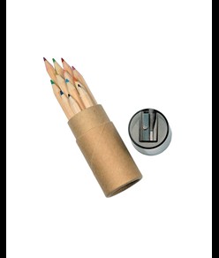 Set di 12 matite in legno colorate a sezione esagonale in confezione cilindrica di cartone