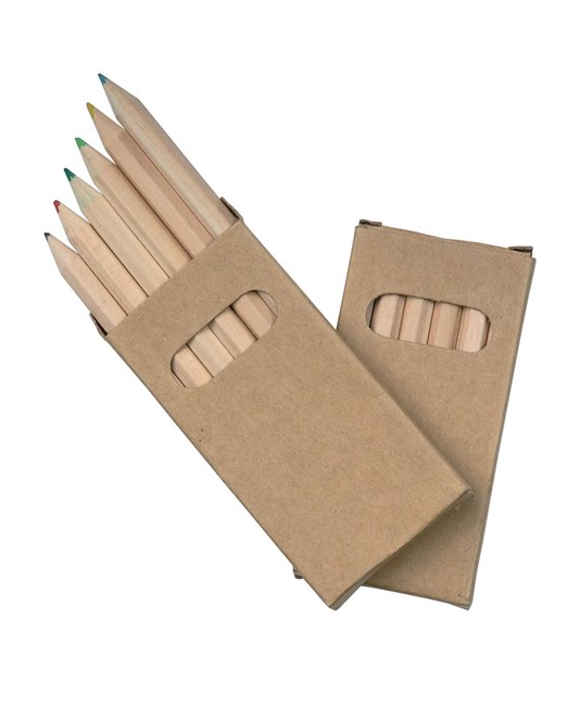 Set di 6 matite in legno colorate a sezione esagonale, in scatola di cartone