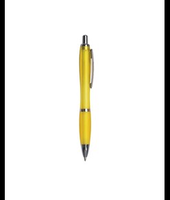 Penna a scatto in plastica, con fusto colorato e impugnatura gommata in tinta