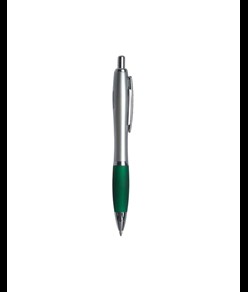 Penna a scatto in plastica, con fusto argentato, impugnatura colorata gommata