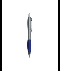 Penna a scatto in plastica, con fusto argentato, impugnatura colorata gommata