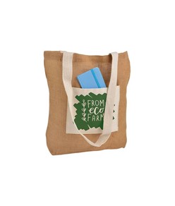 Shopper con soffietto alla base in Juta con manici e tasca esterna (18 x 15 cm) in cotone Handle Shopper con soffietto alla base in Juta con manici e tasca esterna (18 x 15 cm) in cotone Handle