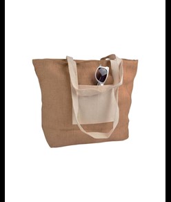 Shopper con soffietto alla base in juta con manici e tasca esterna (18 x 15 cm) in cotone Handle