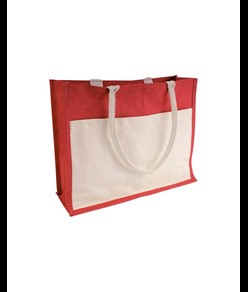 Shopper con soffietto in Juta con interno cerato, manici e tasca esterna Handle