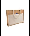 Shopper con soffietto in Juta con interno cerato, manici e  tasca esterna in cotone Handle