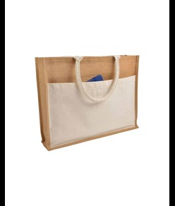 Shopper con soffietto in Juta con interno cerato, manici e  tasca esterna in cotone Handle