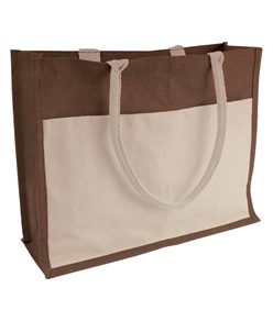 Shopper con soffietto in Juta con interno cerato, manici e tasca esterna Handle
