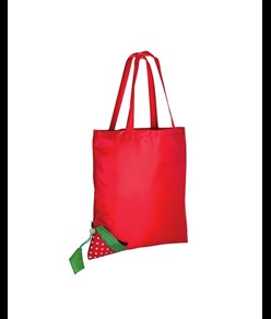 Shopper ripiegabile a forma di fragola in poliestere 190T, con foglia personalizzabile Handle