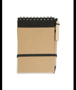 Block notes ad anelli in carta riciclata, fogli bianchi (70 pag.) con penna in cartone