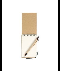 Block notes ad anelli in carta riciclata, fogli bianchi (70 pag.) con penna in cartone