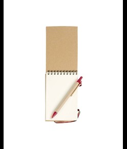 Block notes ad anelli in carta riciclata, fogli bianchi (70 pag.) con penna in cartone