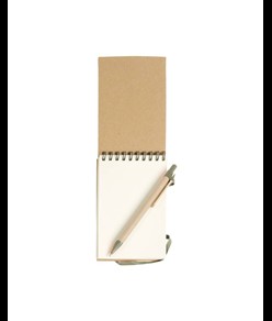 Block notes ad anelli in carta riciclata, fogli bianchi (70 pag.) con penna in cartone