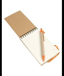 Block notes ad anelli in carta riciclata, fogli bianchi (70 pag.) con penna in cartone