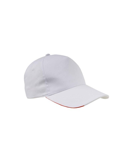 Cappellino in cotone, 5 pannelli con profilo e ricamo tricolore Cappellino in cotone, 5 pannelli con profilo e ricamo tricolore