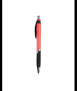 Penna a scatto in plastica, con fusto colorato, impugnatura gommata e particolari cromati