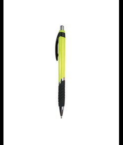 Penna a scatto in plastica, con fusto colorato, impugnatura gommata e particolari cromati