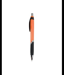 Penna a scatto in plastica, con fusto colorato, impugnatura gommata e particolari cromati