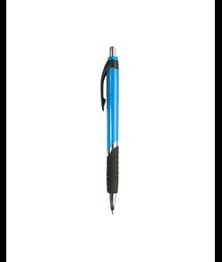 Penna a scatto in plastica, con fusto colorato, impugnatura gommata e particolari cromati