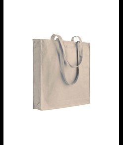 Shopper con soffietto in cotone 250 g/m2, manici lunghi e chiusura con zip