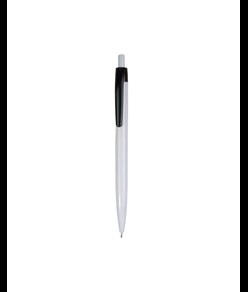 Penna a scatto in plastica, fusto bianco e clip colorata
