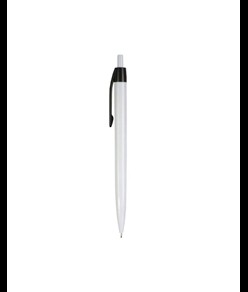 Penna a scatto in plastica, fusto bianco e clip colorata
