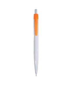 Penna a scatto in plastica, fusto bianco e clip colorata