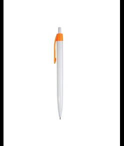 Penna a scatto in plastica, fusto bianco e clip colorata