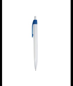 Penna a scatto in plastica, fusto bianco e clip colorata