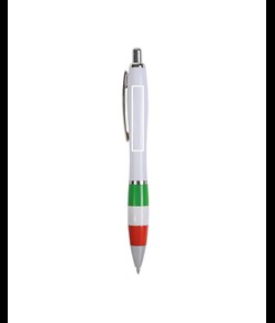 Penna a scatto in plastica ABS, con fusto bianco, impugnatura colorata gommata