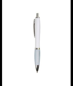 Penna a scatto in plastica ABS, con fusto bianco, impugnatura colorata gommata