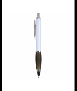 Penna a scatto in plastica ABS, con fusto bianco, impugnatura colorata gommata