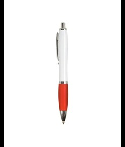 Penna a scatto in plastica ABS, con fusto bianco, impugnatura colorata gommata