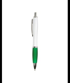 Penna a scatto in plastica ABS, con fusto bianco, impugnatura colorata gommata