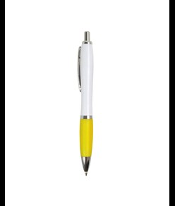 Penna a scatto in plastica ABS, con fusto bianco, impugnatura colorata gommata