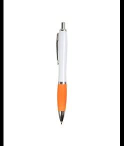 Penna a scatto in plastica ABS, con fusto bianco, impugnatura colorata gommata