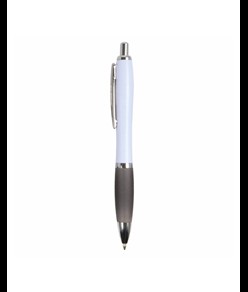 Penna a scatto in plastica ABS, con fusto bianco, impugnatura colorata gommata