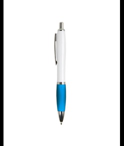 Penna a scatto in plastica ABS, con fusto bianco, impugnatura colorata gommata