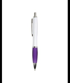 Penna a scatto in plastica ABS, con fusto bianco, impugnatura colorata gommata