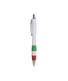 Penna a scatto in plastica ABS, con fusto bianco, impugnatura colorata gommata Penna a scatto in plastica ABS, con fusto bianco, impugnatura colorata gommata