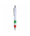 Penna a scatto in plastica ABS, con fusto bianco, impugnatura colorata gommata Penna a scatto in plastica ABS, con fusto bianco, impugnatura colorata gommata
