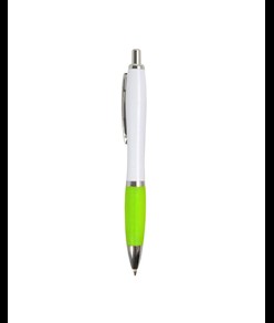 Penna a scatto in plastica ABS, con fusto bianco, impugnatura colorata gommata