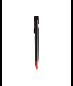 Penna a scatto in plastica con fusto nero, punta e particolare metallizzati